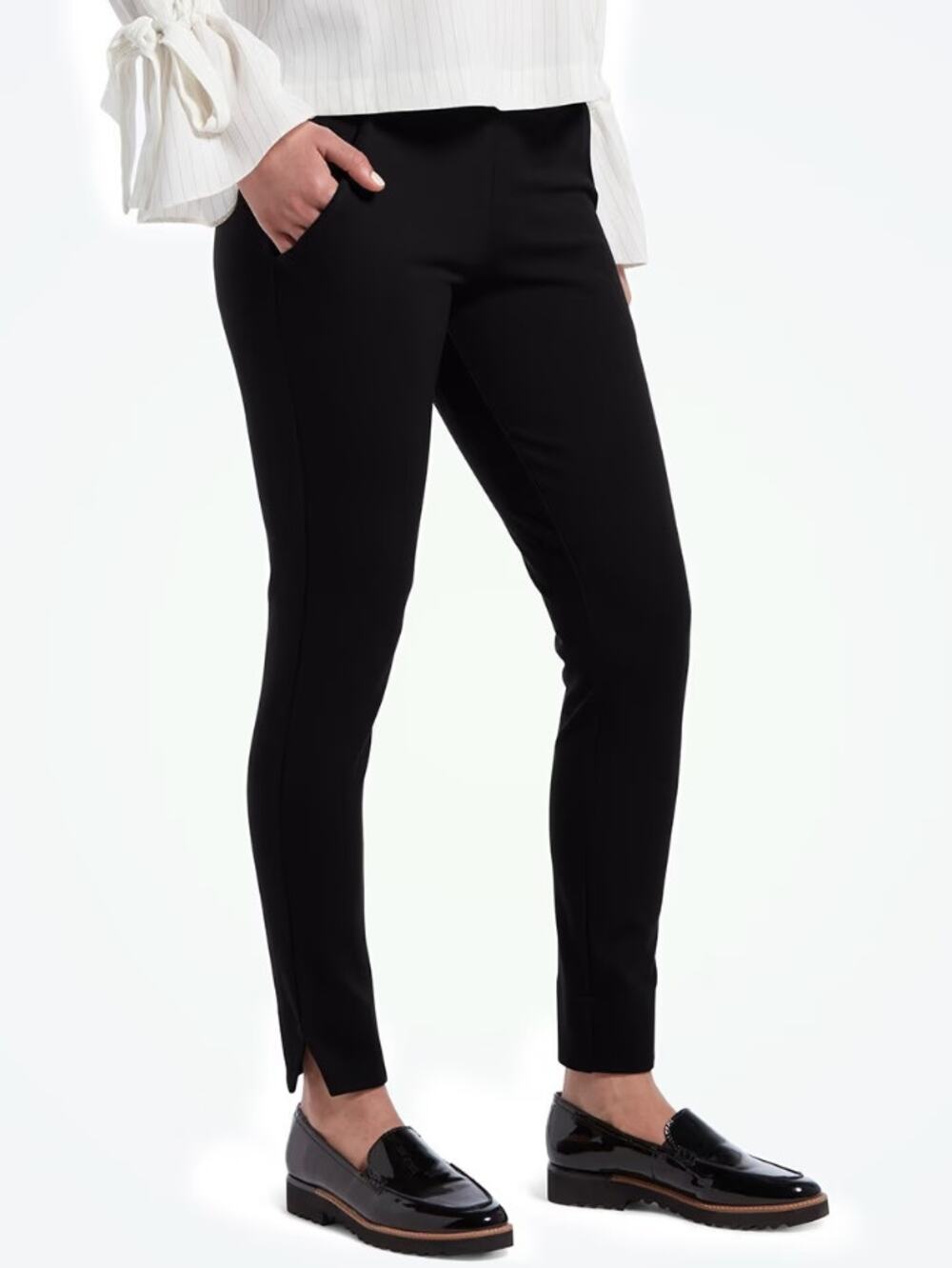 HUE Women's Ponte 7/8 Leggings Large Black Ankle Slit Stretch NWT